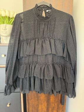 Reserved Black Ruffle Top Romantic Blouse